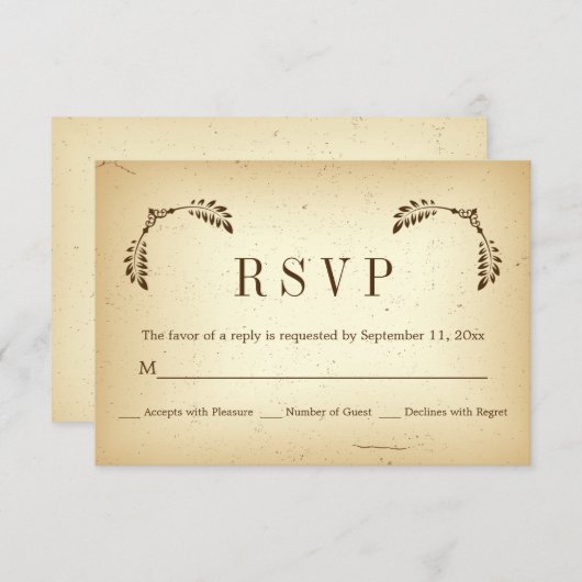 Hoek bruine bladeren beige bruiloft RSVP antwoordk (Voorkant / Achterkant)