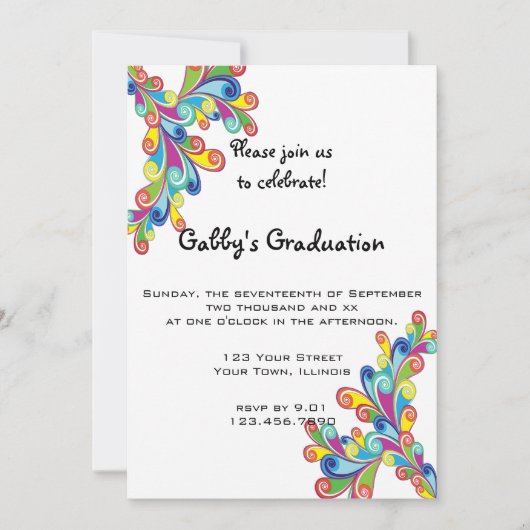 Hoek Curls Graduy Party Uitnodiging (Voorkant)