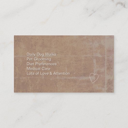 Hoek en huisdier visitekaartje (Achterkant)