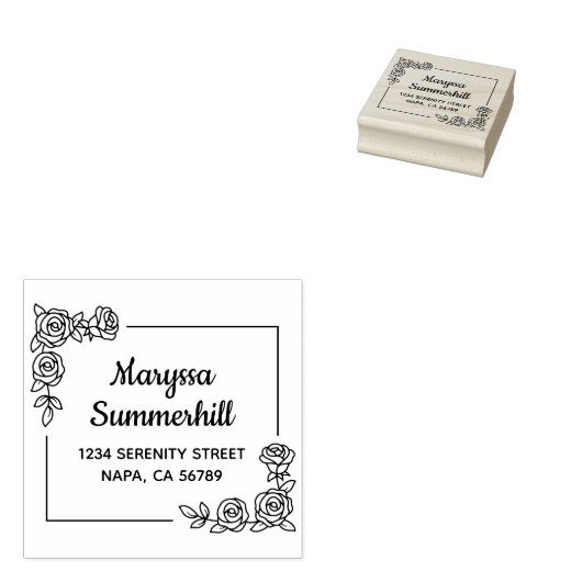 Hoek Roos Bloemen Boeket Adres Rubberstempel (Gestempeld)