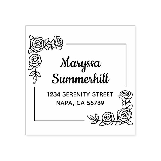 Hoek Roos Bloemen Boeket Adres Rubberstempel (Afrduk)