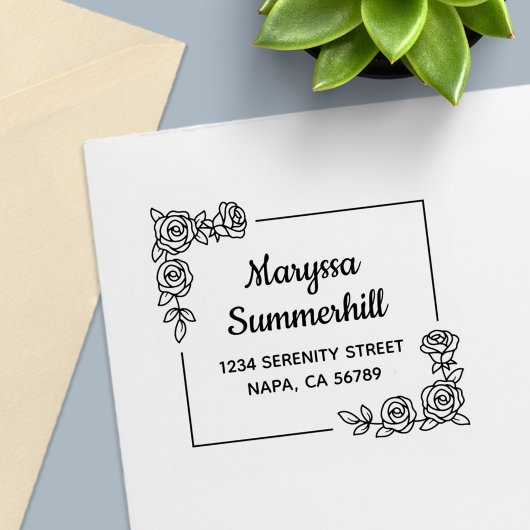 Hoek Roos Bloemen Boeket Adres Zelfinktende Stempel