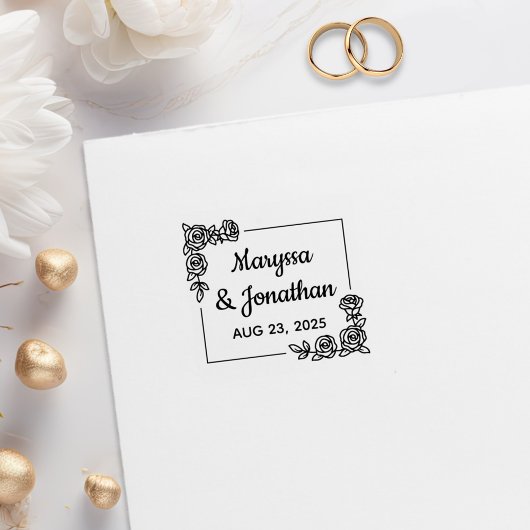 Hoek Roos Bloemen bruiloft Jubileum 1x1 Rubberstempel