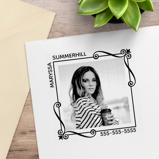 Hoek Swirls Vierkant Lijst aangepaste fototekst Rubberstempel