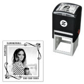 Hoek Swirls Vierkant Lijst aangepaste fototekst Zelfinktende Stempel (In situ)