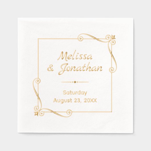 Hoek Wervelingen Vierkant Lijst bruiloft Jubileum Folie Servetten (Voorkant)