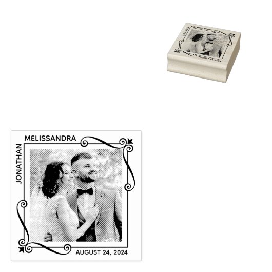 Hoek Wervelingen Vierkant Lijst Trouwfoto Rubberstempel (Gestempeld)