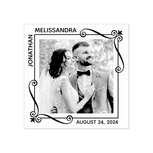 Hoek Wervelingen Vierkant Lijst Trouwfoto Rubberstempel (Afrduk)