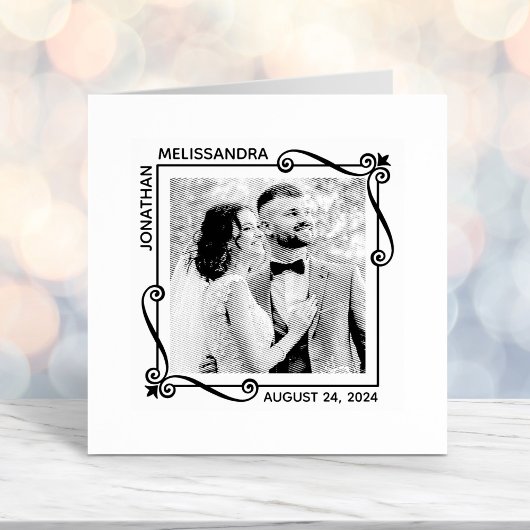 Hoek Wervelingen Vierkant Lijst Trouwfoto Zelfinktende Stempel