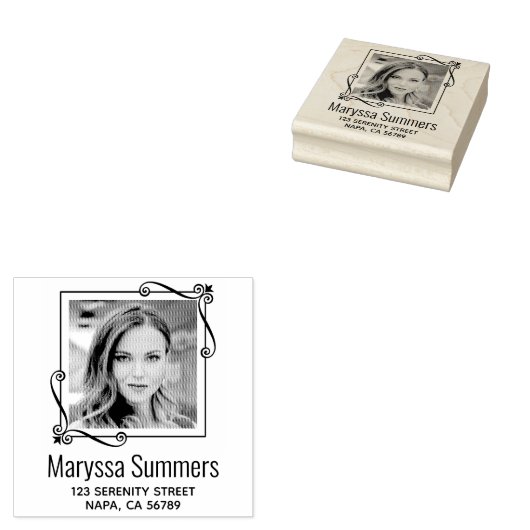 Hoek Wervelt Vierkant Lijst Aangepast Fotoadres Rubberstempel (Gestempeld)