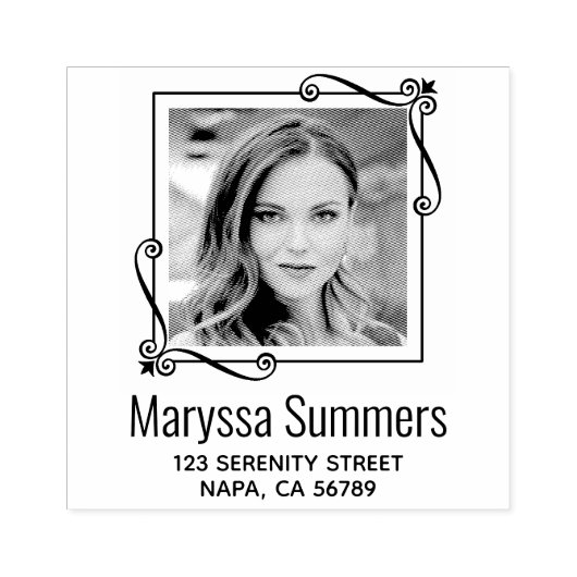 Hoek Wervelt Vierkant Lijst Aangepast Fotoadres Rubberstempel (Afrduk)