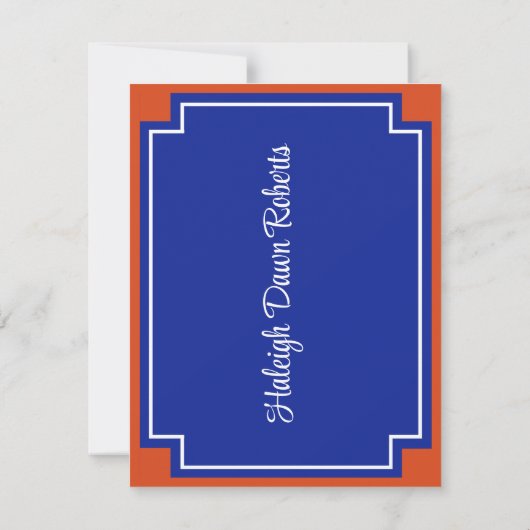 Hoekblok Sinaasappel & Royal Blue Afstuderen Invit Kaart (Achterkant)