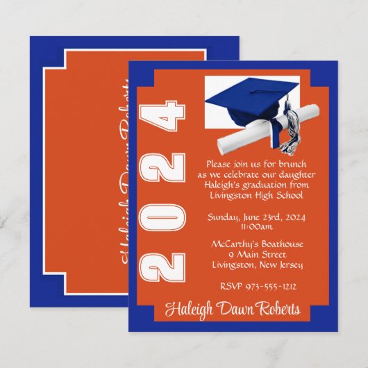 Hoekblok Sinaasappel & Royal Blue Afstuderen Kaart (Voorkant / Achterkant)