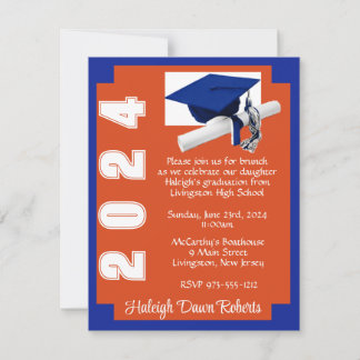 Hoekblok Sinaasappel & Royal Blue Afstuderen Kaart