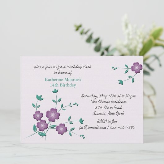 Hoekboeket uitnodiging (Staand voorkant)