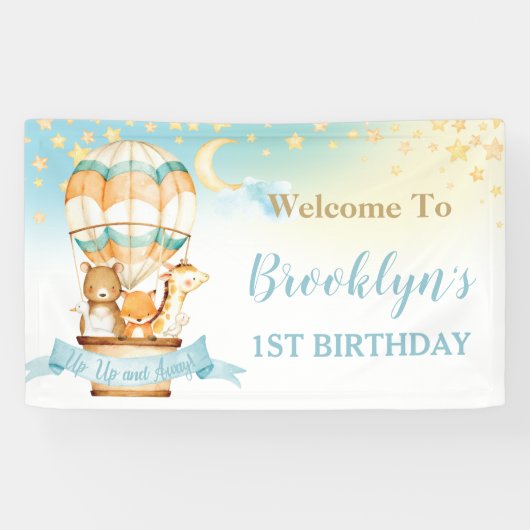 Hoekdieren Luchtballon Birthday Backdrop Ba Spandoek (Horizontaal)