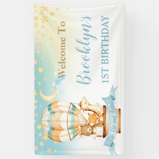 Hoekdieren Luchtballon Birthday Backdrop Ba Spandoek (Verticaal)