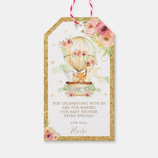 Hoekdieren Luchtballonvaartsfeest Baby shower Cadeaulabel (Voorkant)