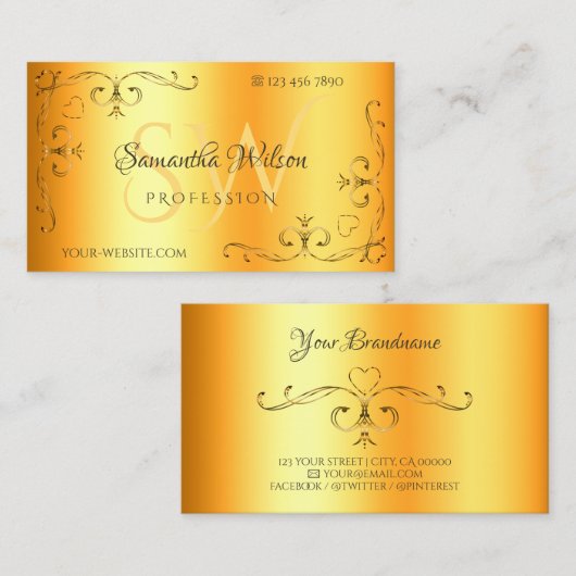  hoeken Initialen Lumineus Oranje Shimmery Visitekaartje (Voorkant / Achterkant)