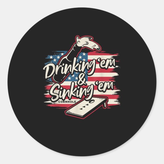 Hoekgat Drink Em Sinking Em 4 juli Ronde Sticker (Voorkant)