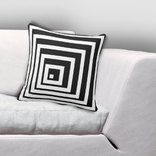 Hoekig Zwart & Wit Licht & Schaduwpatroon Kussen
