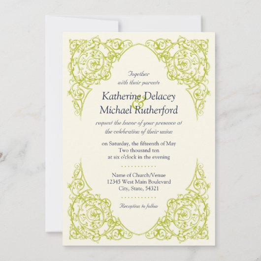 Hoekige Bloemige Trouwuitnodiging (Chartreuse) Kaart (Achterkant)
