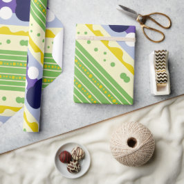 Hoekige Strepen en Stippen Retro Cadeaupapier