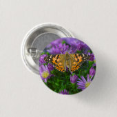 Hoekvleugelvlinder op cone bloem ronde button 3,2 cm (Voorkant /achterkant)