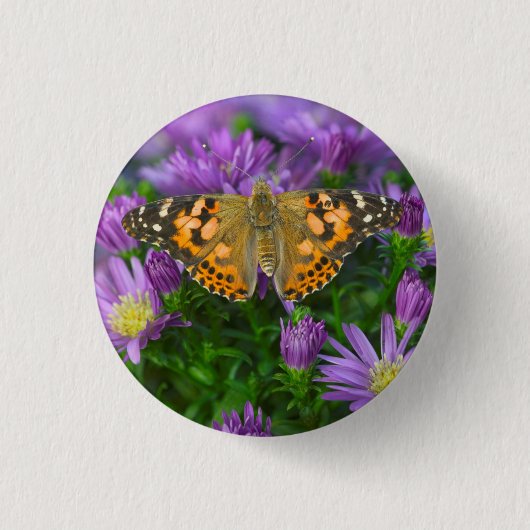 Hoekvleugelvlinder op cone bloem ronde button 3,2 cm (Voorkant)