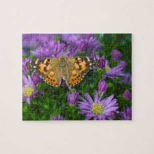 Hoekvleugelvlinder op kegelbloem legpuzzel