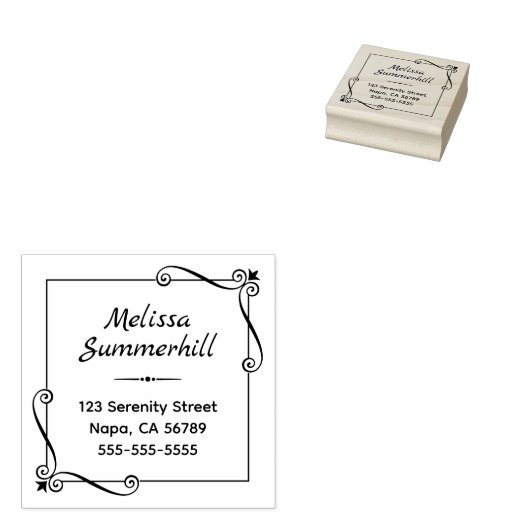 Hoekwervelingen Vierkant Lijst Adres Rubberstempel (Gestempeld)