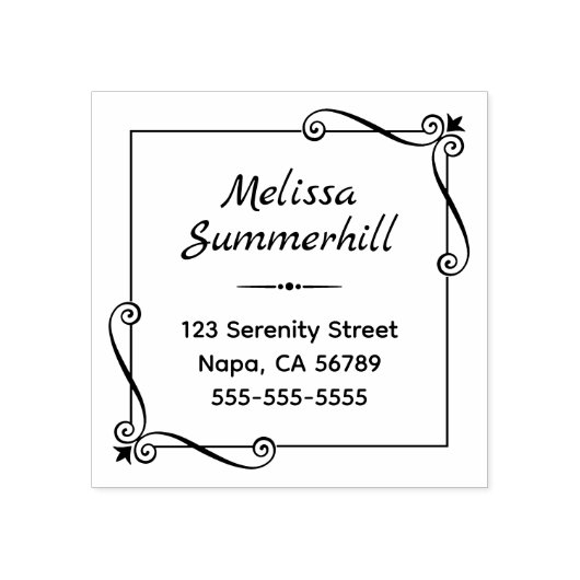 Hoekwervelingen Vierkant Lijst Adres Rubberstempel (Afrduk)