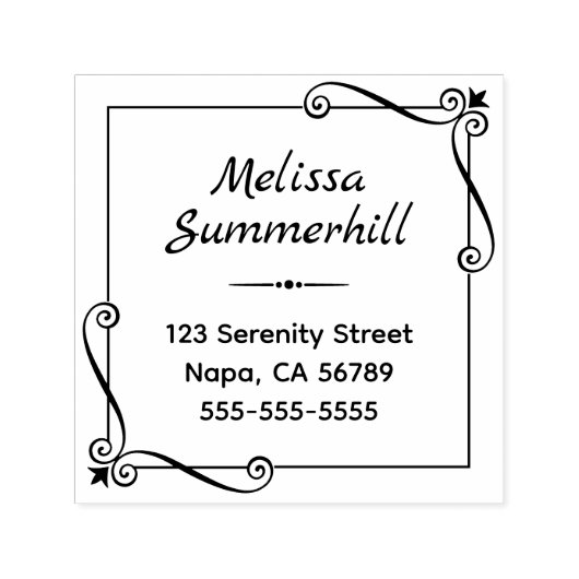 Hoekwervelingen Vierkant Lijst Adres Zelfinktende Stempel (Design)