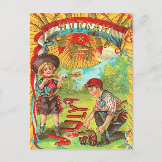 Hoera 4 juli vuurwerk briefkaart (Voorkant)