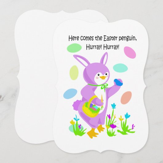 Hoera, de Paaspinguïn is er! Wenskaart voor feestd Feestdagenkaart (Voorkant / Achterkant)