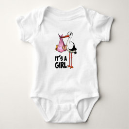 Hoera een meisje - ooievaar met baby. romper