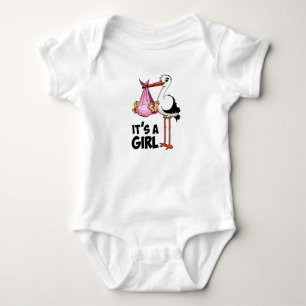 Hoera een meisje - ooievaar met baby. romper