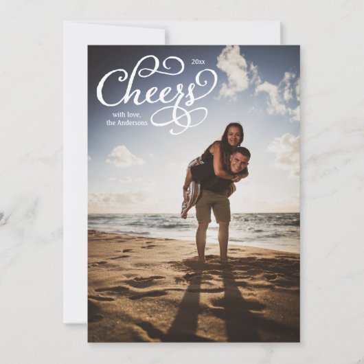 Hoera Elegant Script Fotokaart Bedankkaart (Voorkant)