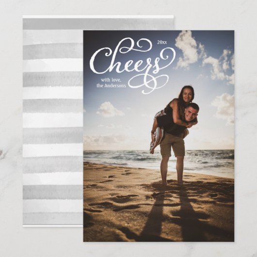 Hoera Elegant Script Fotokaart Bedankkaart (Voorkant / Achterkant)