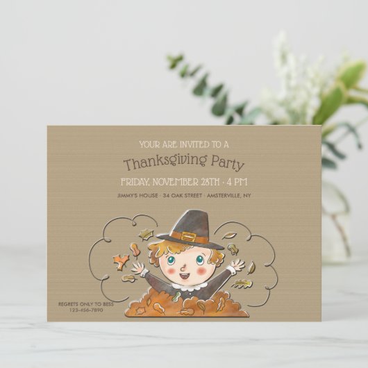 Hoera Het is de Thanksgiving Kinder Partij Kaart (Staand voorkant)