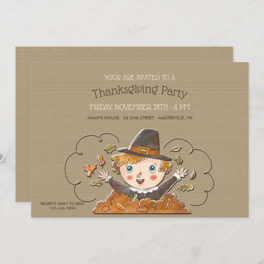 Hoera Het is de Thanksgiving Kinder Partij Kaart (Voorkant / Achterkant)