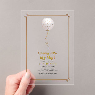Hoera Het is mijn dag Confetti ballon Verjaardagsf Acryl Uitnodigingen