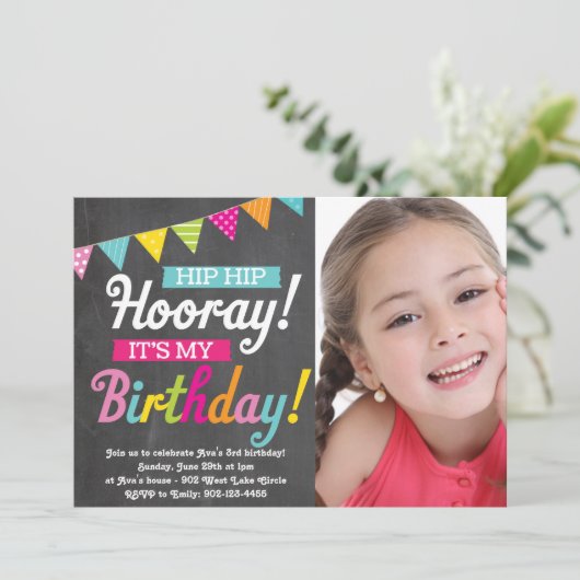 Hoera Het is mijn verjaardag (Fotouitnodiging) Kaart (Staand voorkant)