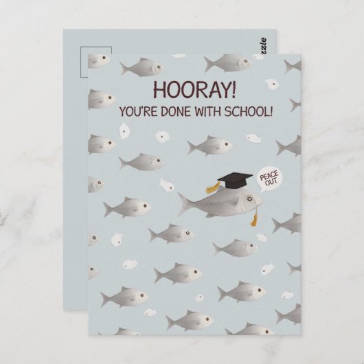 Hoera, je bent klaar met school Funny Fish Afstude Briefkaart (Voorkant / Achterkant)