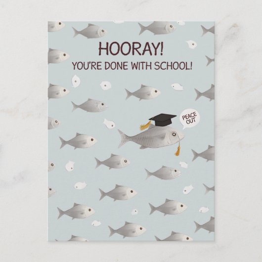 Hoera, je bent klaar met school Funny Fish Afstude Briefkaart (Voorkant)