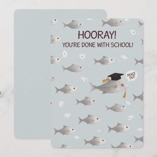 Hoera, je bent klaar met school Funny Fish Afstude Feestdagenkaart (Voorkant / Achterkant)