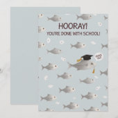 Hoera, je bent klaar met school Funny Fish Afstude Feestdagenkaart (Voorkant / Achterkant)