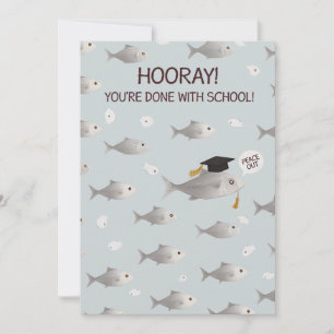 Hoera, je bent klaar met school Funny Fish Afstude Feestdagenkaart