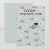 Hoera, je bent klaar met school Funny Fish Afstude Feestdagenkaart (Voorkant / Achterkant)