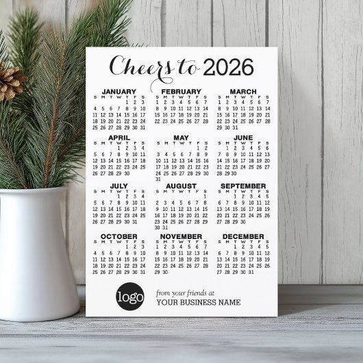 Hoera - Kalender en Logo - Zwart Wit Zakelijk Feestdagenkaart